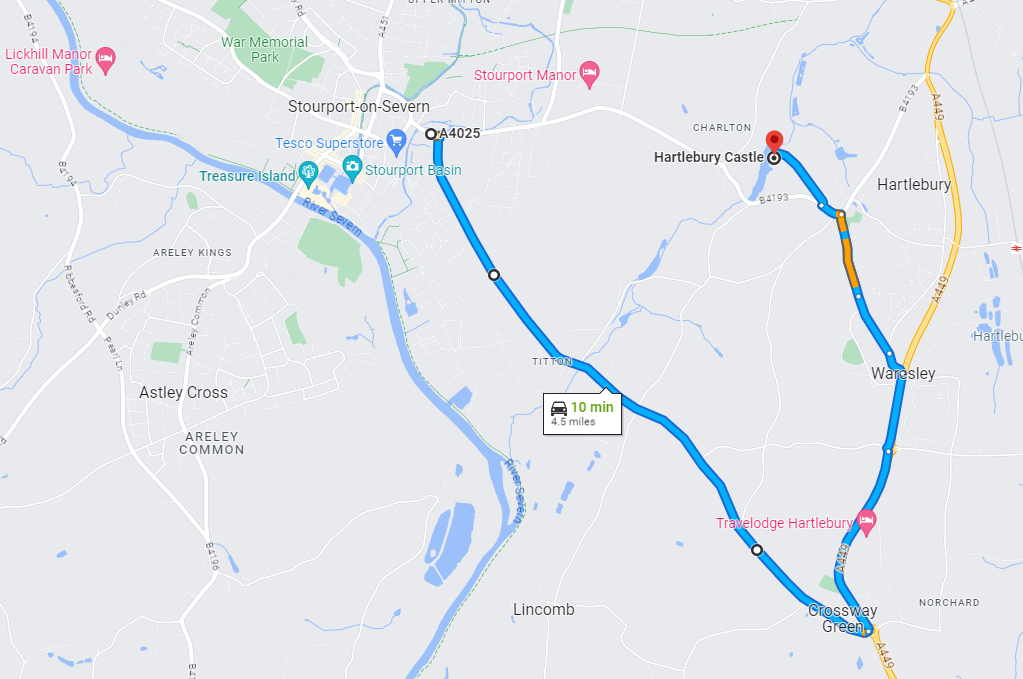 Road Closure Diversion Route Hartlebury Castle