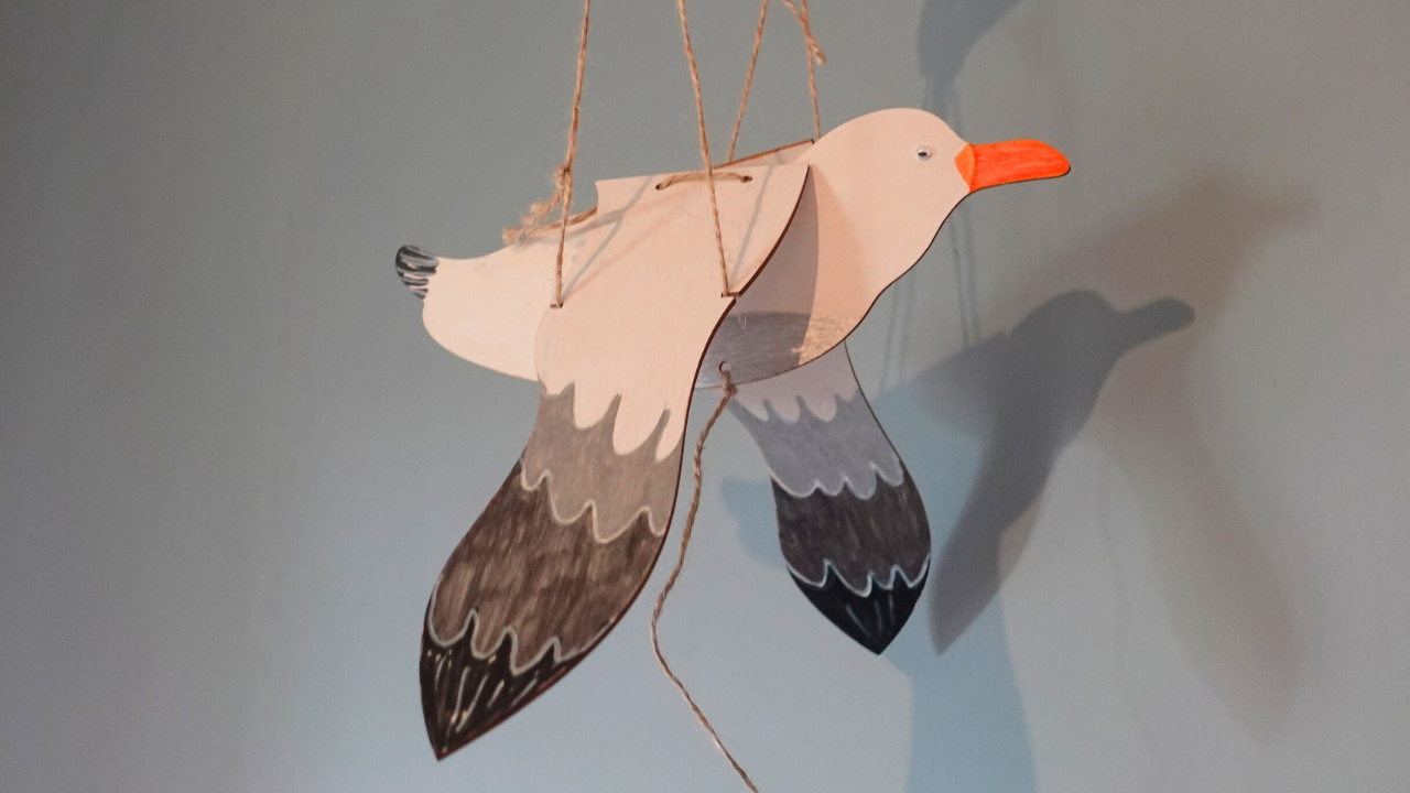 Wooden seagull puppet