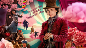 Dreamland-like film poster featuring a young Willy Wonka and the quote 'Every good thing in this world started with a dream'.