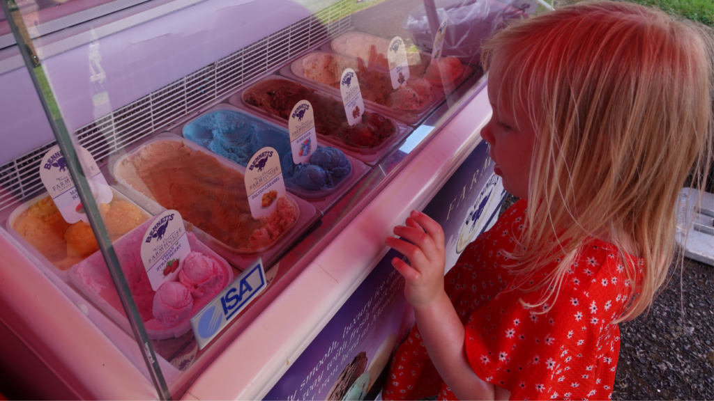 Young girl choosing from a selection of ice cream
