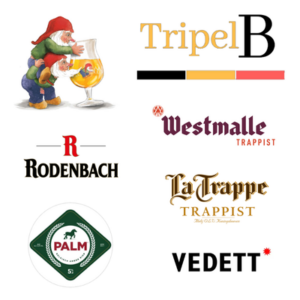 Logos for Chouffe, TripelB, Rodenbach, Westmalle Trappist, La Trappe Trappist, Palm and Vedett