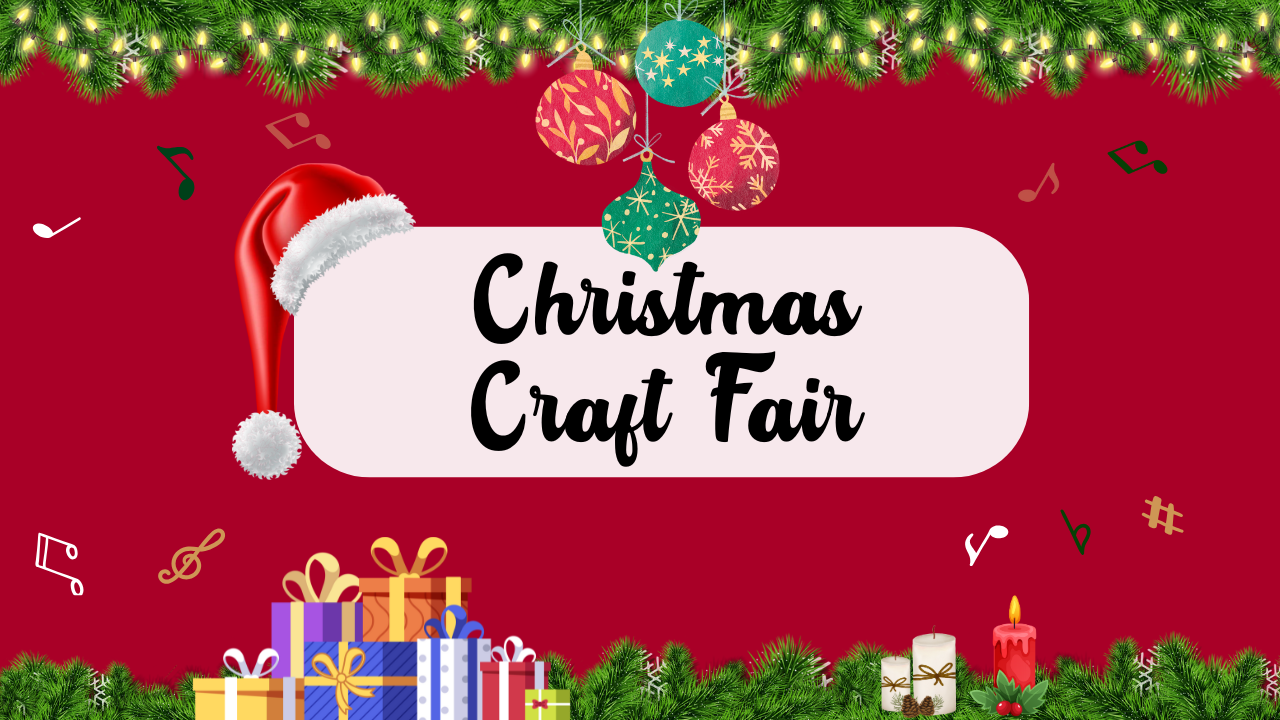 Christmas Craft Fair banner featuring Christmas presents and lights