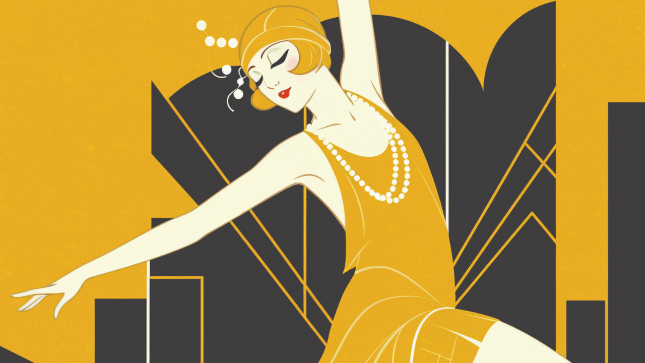 Theatre poster with illustration of a 1920s flapper girl dancing